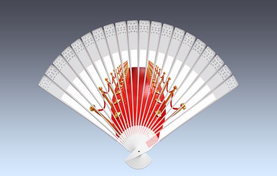 Colorful hand fan isolated on gray