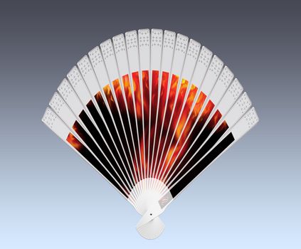 Colorful hand fan isolated on gray