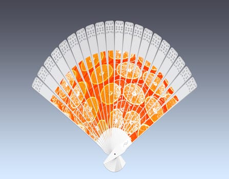 Colorful hand fan isolated on gray