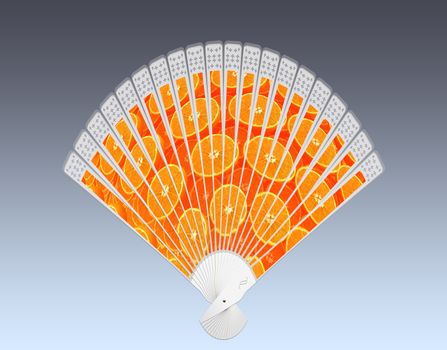 Colorful hand fan. Isolated on gray 