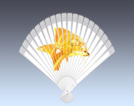 Colorful hand fan. Isolated on gray 