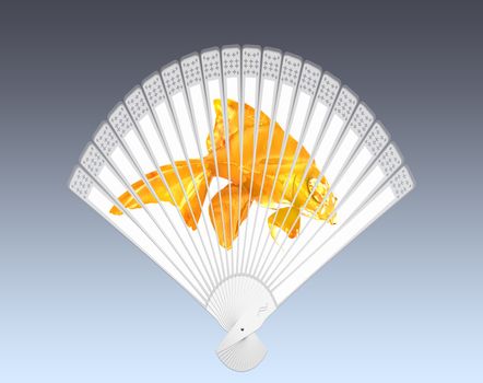 Colorful hand fan. Isolated on gray 