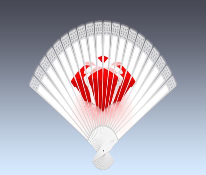 Colorful hand fan. Isolated on gray 