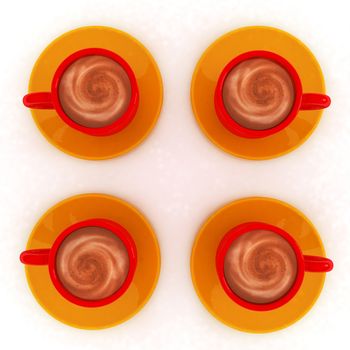 Coffee cups on saucer on a white background