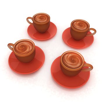 Coffee cups on saucer on a white background