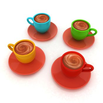 Coffee cups on saucer on a white background