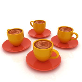 Coffee cups on saucer on a white background