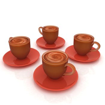 Coffee cups on saucer on a white background