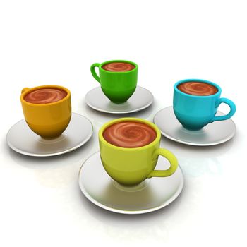 Coffee cups on saucer on a white background