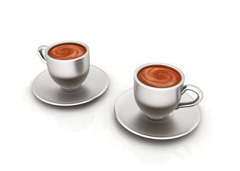 Coffee cups on saucer on a white background