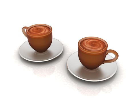 Coffee cups on saucer on a white background