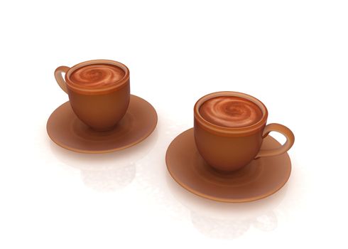 Coffee cups on saucer on a white background