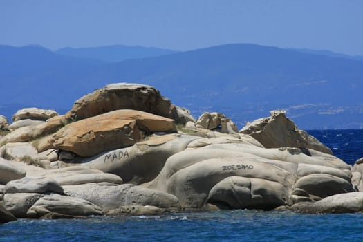 Rocks on the beach at Aegean sea,Mediterranean,Greece,Halkidiki peninsula