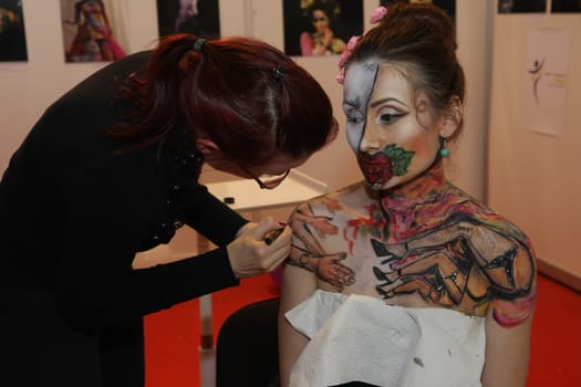 Body art at 23th iinternational fair and congress of cosmetics, solarium, equipment, wellness, spa and hair care, the largest beauty fair in South-east Europe, The touch of Paris, 26th and 27th April 2014. Belgrade,Serbia