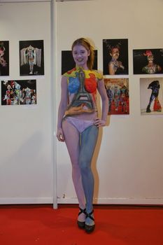 Body art at 23th iinternational fair and congress of cosmetics, solarium, equipment, wellness, spa and hair care, the largest beauty fair in South-east Europe, The touch of Paris, 26th and 27th April 2014. Belgrade,Serbia