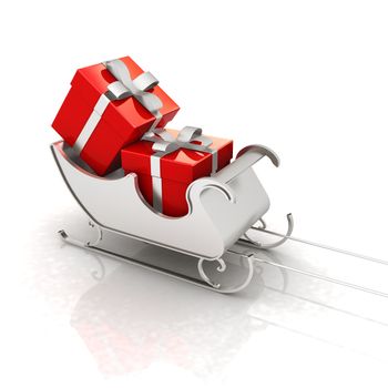 Christmas Santa sledge with gifts on a white background 