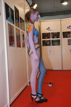 Body art at 23th iinternational fair and congress of cosmetics, solarium, equipment, wellness, spa and hair care, the largest beauty fair in South-east Europe, The touch of Paris, 26th and 27th April 2014. Belgrade,Serbia