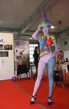 Body art at 23th iinternational fair and congress of cosmetics, solarium, equipment, wellness, spa and hair care, the largest beauty fair in South-east Europe, The touch of Paris, 26th and 27th April 2014. Belgrade,Serbia