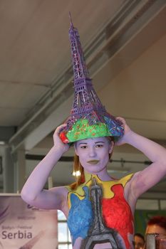 Body art at 23th iinternational fair and congress of cosmetics, solarium, equipment, wellness, spa and hair care, the largest beauty fair in South-east Europe, The touch of Paris, 26th and 27th April 2014. Belgrade,Serbia