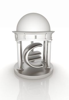 Euro sign in rotunda on a white background