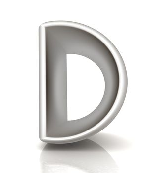 3D metall letter "D" isolated on white 