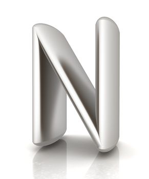 3D metall letter "N" isolated on white 