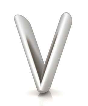 3D metall letter "V" isolated on white 