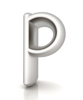 3D metall letter "P" isolated on white 