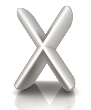3D metall letter "X" isolated on white 