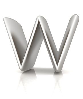 3D metall letter "W" isolated on white 