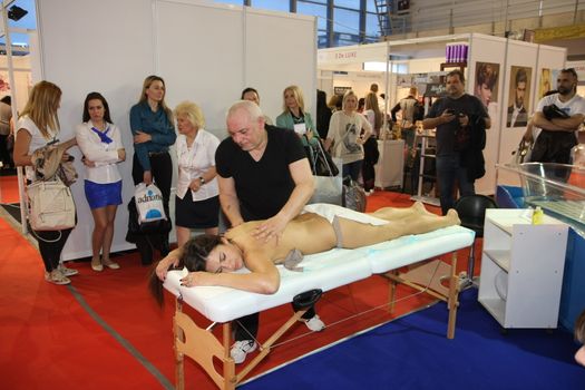 Massage at 23th iinternational fair and congress of cosmetics, solarium, equipment, wellness, spa and hair care, the largest beauty fair in South-east Europe, The touch of Paris, 26th and 27th April 2014. Belgrade,Serbia
