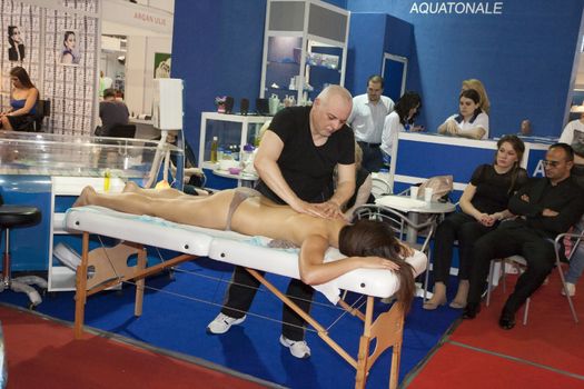 Massage at 23th iinternational fair and congress of cosmetics, solarium, equipment, wellness, spa and hair care, the largest beauty fair in South-east Europe, The touch of Paris, 26th and 27th April 2014. Belgrade,Serbia