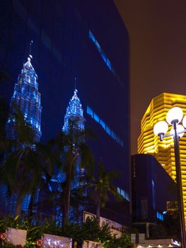 Street, Reflections, Lantern. Street near Petronas Twin Towers