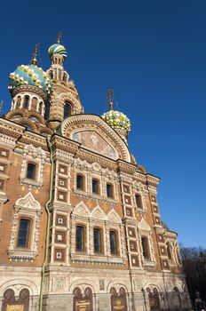 bright day view over Church of Our Savior on Spilled Blood, called Spas-na-Krovi on Russian in St.Petersburg