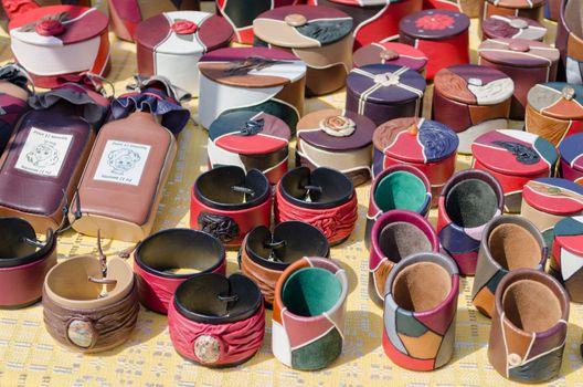 natural leather color pencil and jewelry boxes on city fair stall