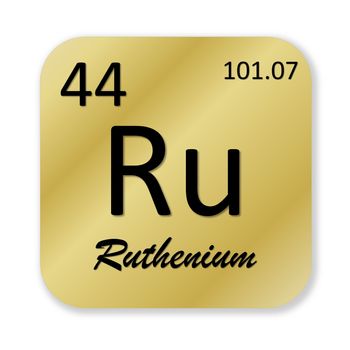 Black ruthenium element into golden square shape isolated in white background