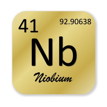 Black niobium element into golden square shape isolated in white background