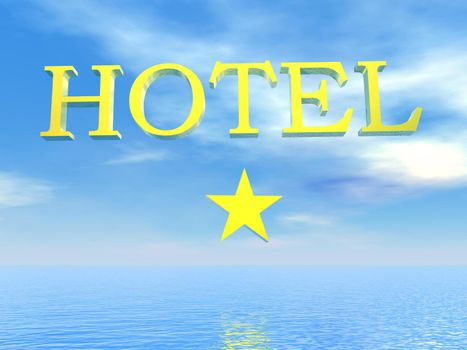 Golden hotel sign 1 stars upon ocean by beautiful blue day