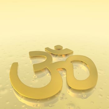 Aum or om symbol in golden background floor