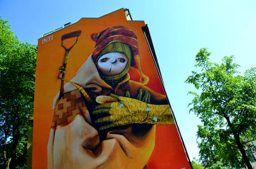 A huge graffiti painting at Tøyen, Oslo, made by Chilean graffiti artist INTI.