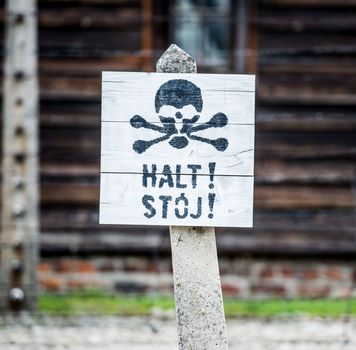 Death warning sign in Auschwitz