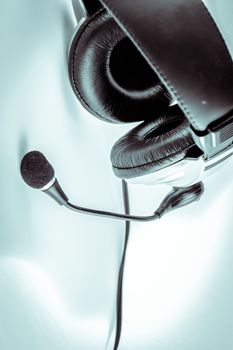 Headset , artistic style toned studio photo with shallow DOF