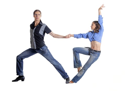 Dancing couple isolated over white background