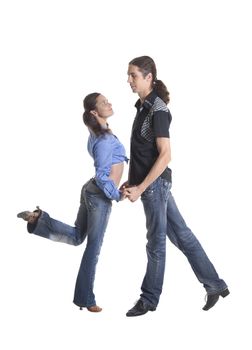 Dancing couple isolated over white background