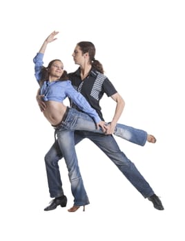 Dancing couple isolated over white background