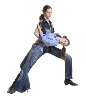 Dancing couple isolated over white background