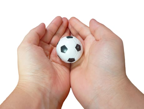 Small white ball In the two hands of the woman.                                