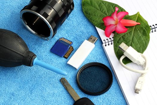 Accessories for traveler and photographer concept