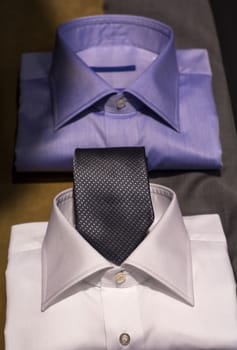Close up of male shirts exposed in the clothes shop