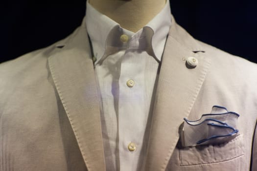 Close up of male suit exposed in the clothes shop